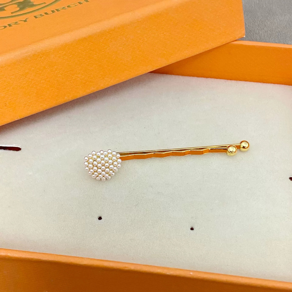 Tory Burch Freshwater Pearl Full Diamond Letter Bangs Side Barrette